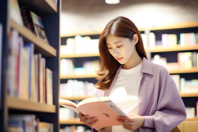 在图书馆看书的青年女性清晰的摄影图高清的图片,高清,摄影图,摄影图片,图片大全,摄影图免费下载